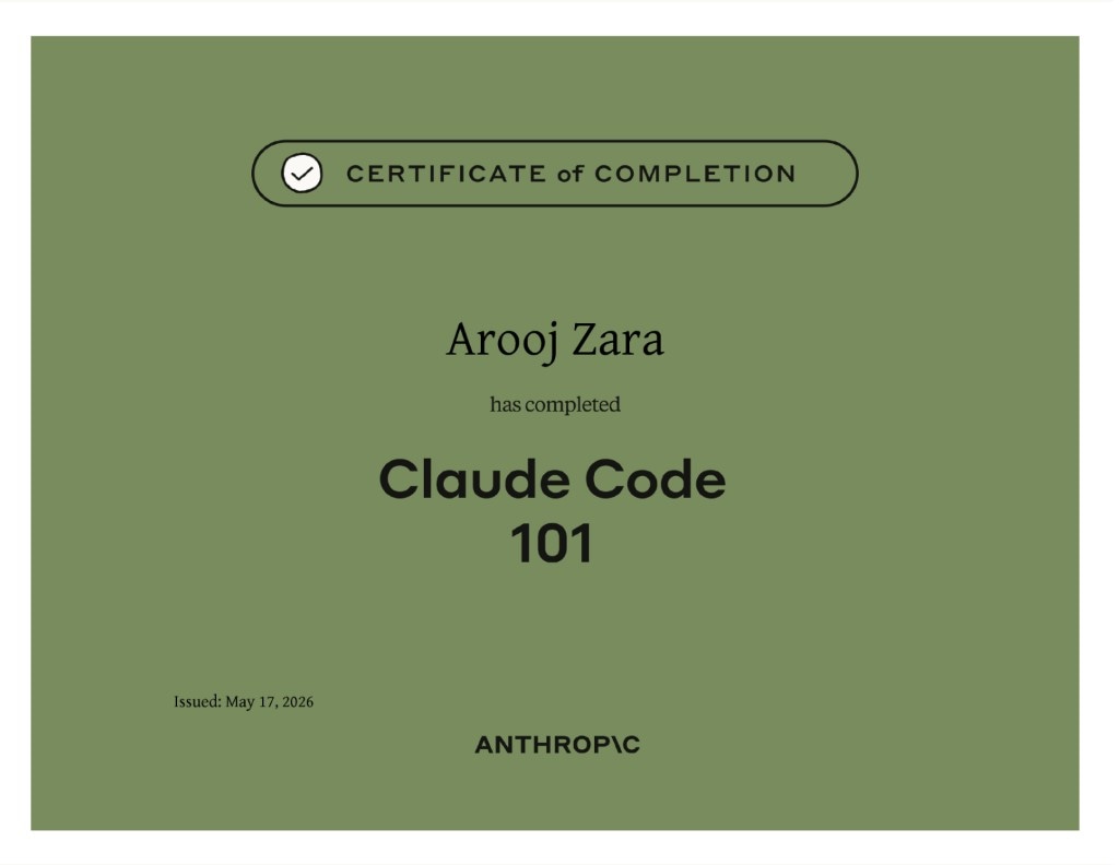 Claude Code 101 certificate