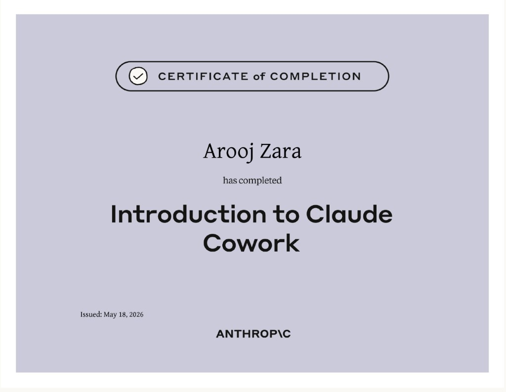 Introduction to Claude Cowork certificate