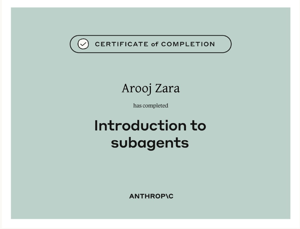 Introduction to Subagents certificate